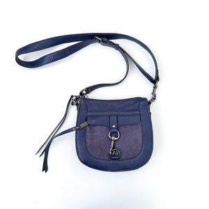 Rebecca Minkoff Dog Clip Blue Leather Saddle Crossbody Gunmetal Tone Hardware